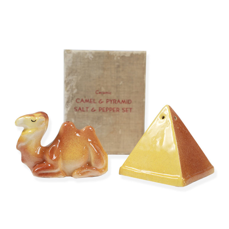 Vintage Pyramid and Camel Ceramic Salt and Pepper Shaker Set with box