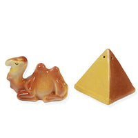 Vintage Pyramid and Camel Ceramic Salt and Pepper Shaker Set FRONT