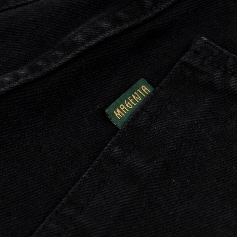 Magenta Skateboards Ledge Denim Pants Black BACK POCKET LABEL DETAIL