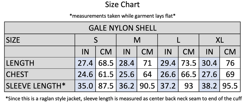 Theories TAILWIND VENTED WINDBREAKER JACKET Sage SIZE CHART