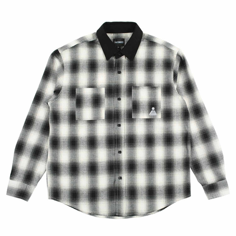 Theories CASCADIA CORD COLLAR FLANNEL Shirt BLACK/WHITE FRONT