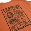 Traffic Skateboards BE HERE NOW TEE TEXAS ORANGE BACK DETAIL