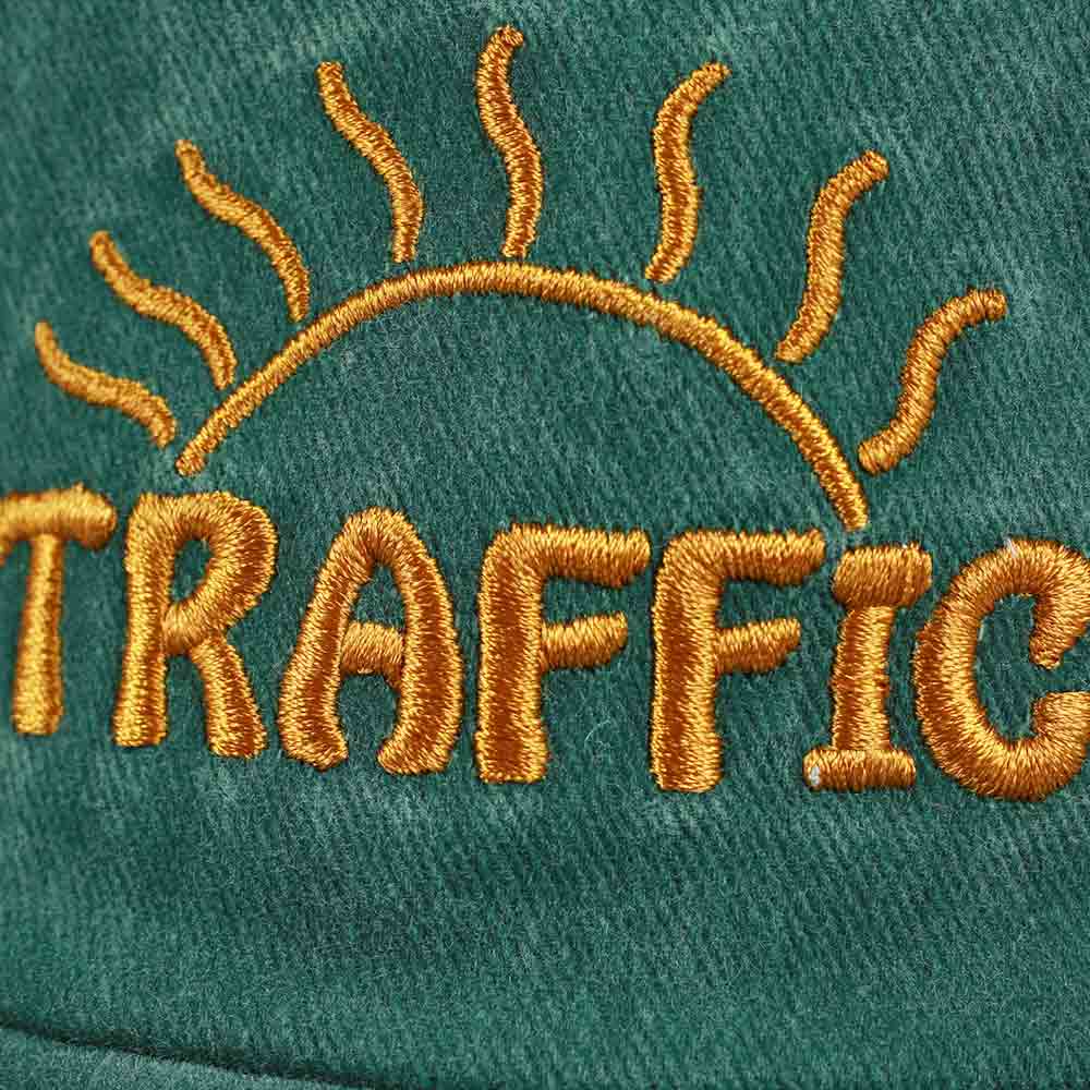 Traffic Skateboards BE HERE NOW Denim Snapback Hat GREEN DETAIL