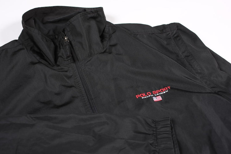 Vintage Polo Windbreaker Jacket Black With Removable Sleeves M