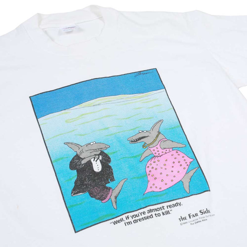 Vintage Far Side Shark Tee White Detail