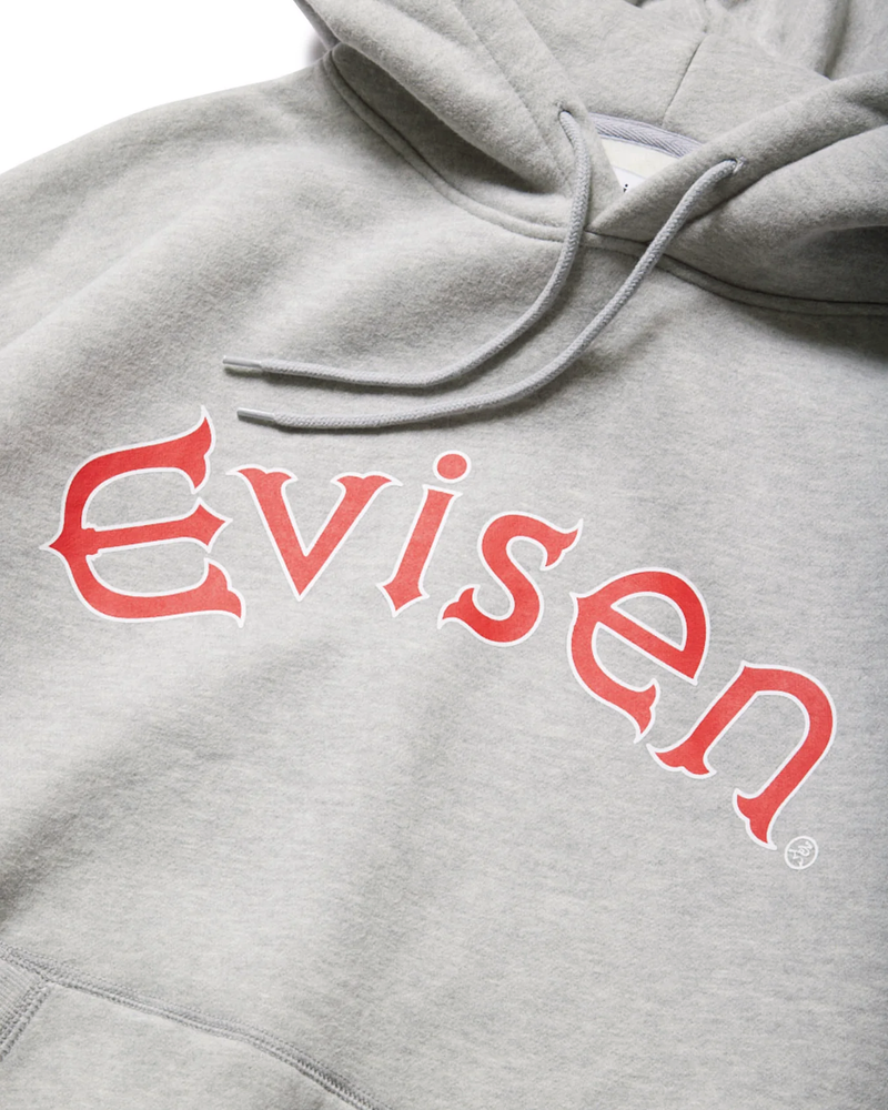 EVISEN ARCH LOGO HOODIE GREY graphic detail