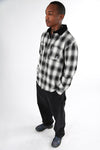 Theories CASCADIA CORD COLLAR FLANNEL Shirt Black / White model studio