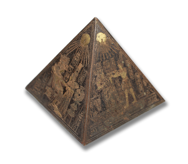 Vintage Brass Etched Pyramid Trinket with Heiroglyphics 1