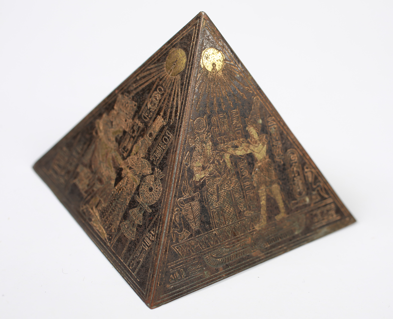 Vintage Brass Etched Pyramid Trinket with Heiroglyphics 4