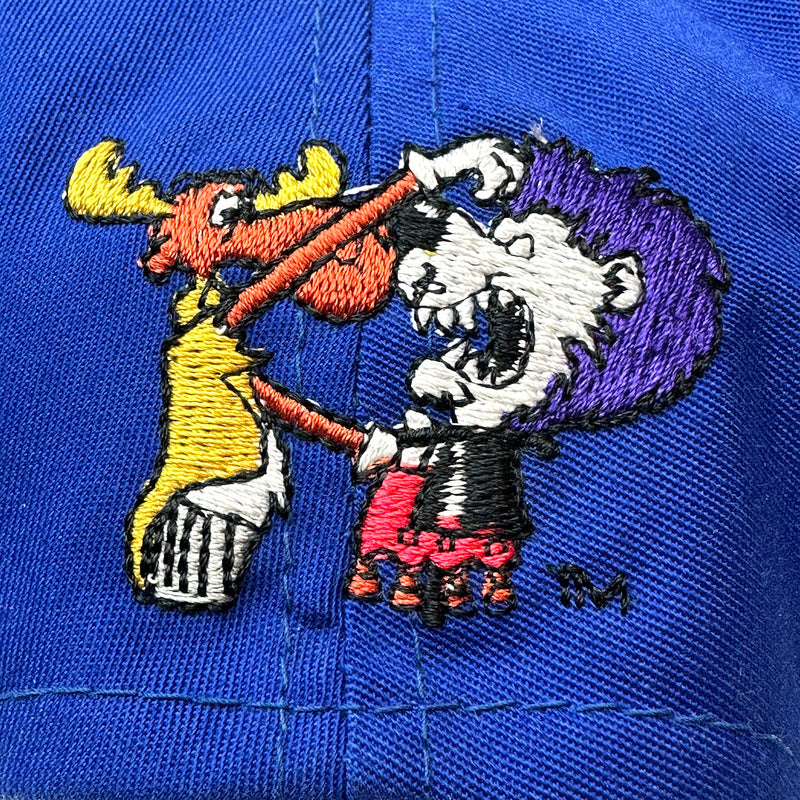 Vintage Rocky & Bullwinkle Embroidered Snapback Hat Blue / Teal back embroidery detail