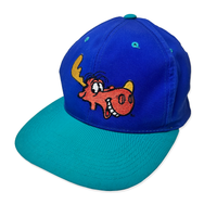 Vintage Rocky & Bullwinkle Embroidered Snapback Hat Blue / Teal front angle