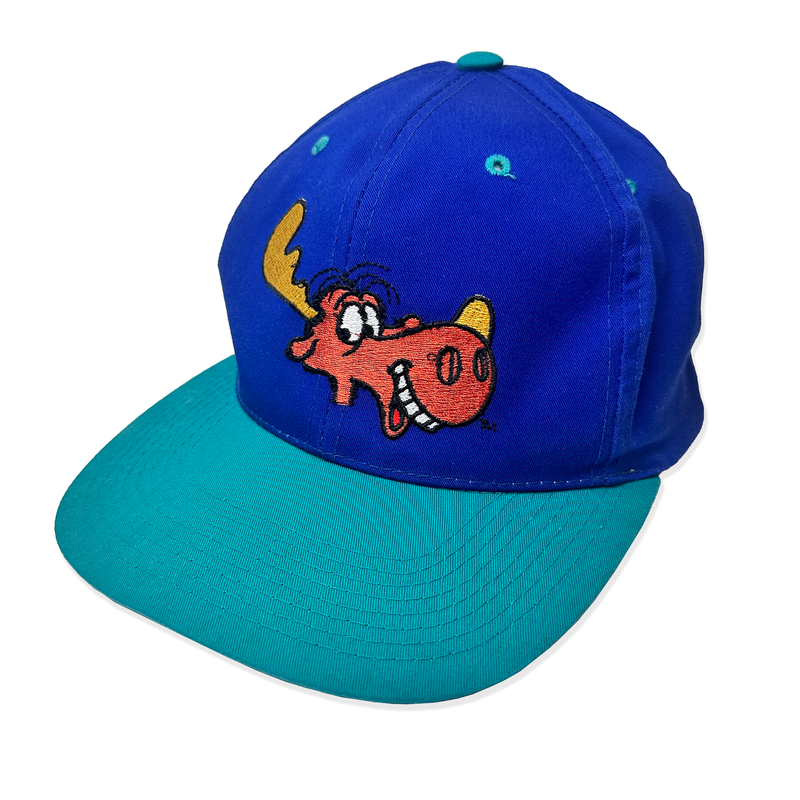 Vintage Rocky & Bullwinkle Embroidered Snapback Hat Blue / Teal front angle