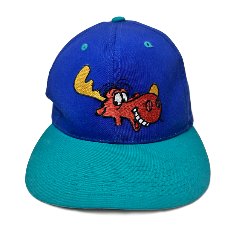 Vintage Rocky & Bullwinkle Embroidered Snapback Hat Blue / Teal front