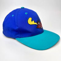 Vintage Rocky & Bullwinkle Embroidered Snapback Hat Blue / Teal left side angle