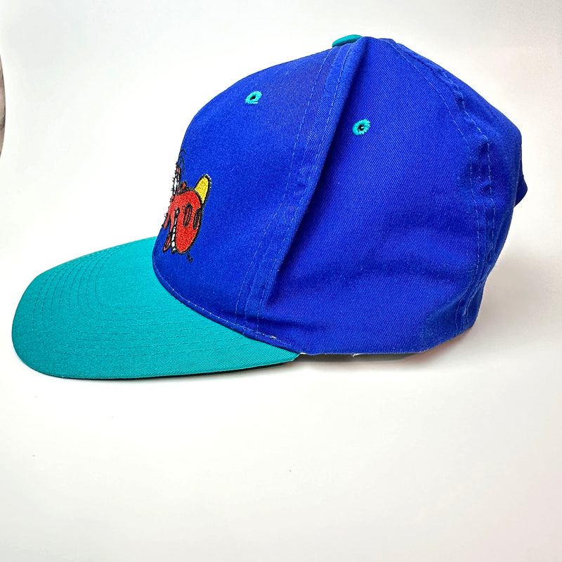 Vintage Rocky & Bullwinkle Embroidered Snapback Hat Blue / Teal right side