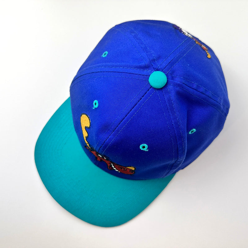 Vintage Rocky & Bullwinkle Embroidered Snapback Hat Blue / Teal top