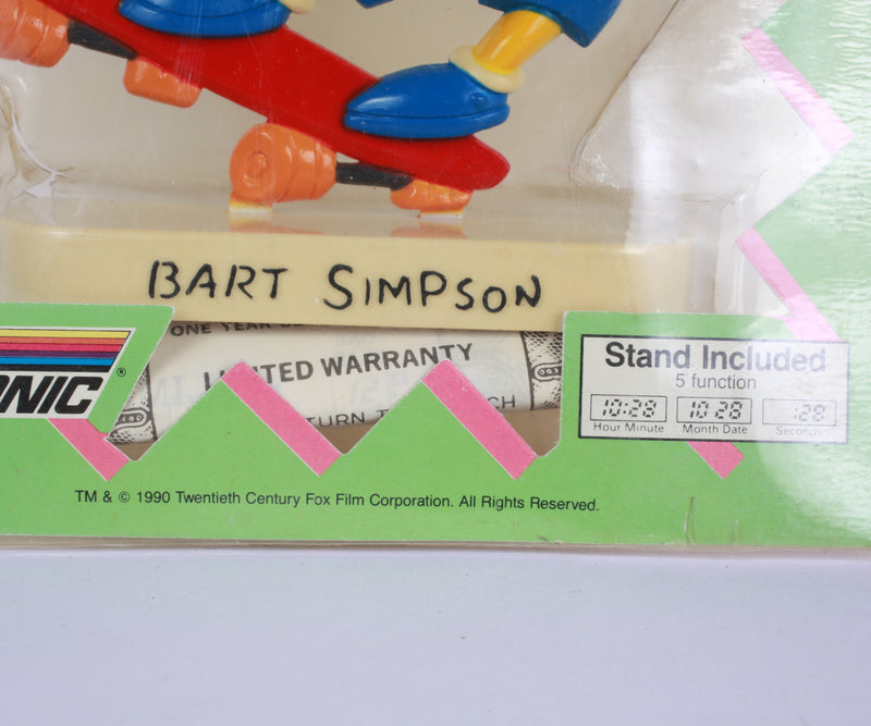 Vintage Bart Simpson Skateboarding Mini Clock 1990 Nelsonic Rare package detail