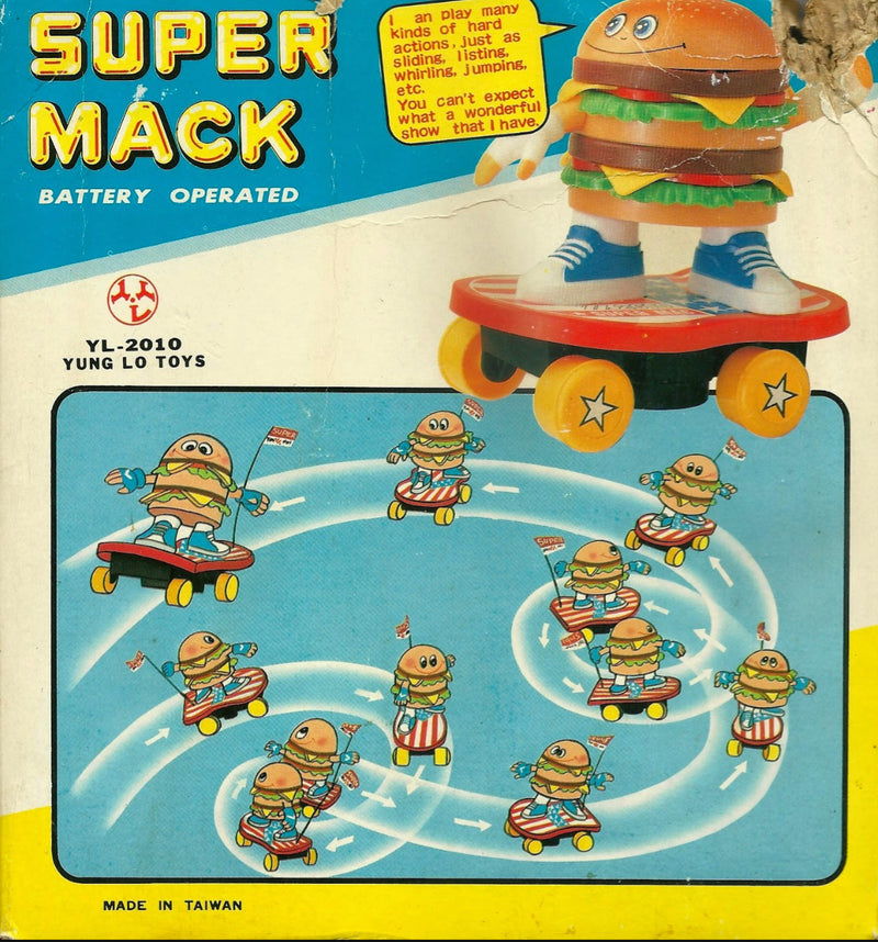 Vintage Skateboarding Burger Super Mack Toy 1988 box back
