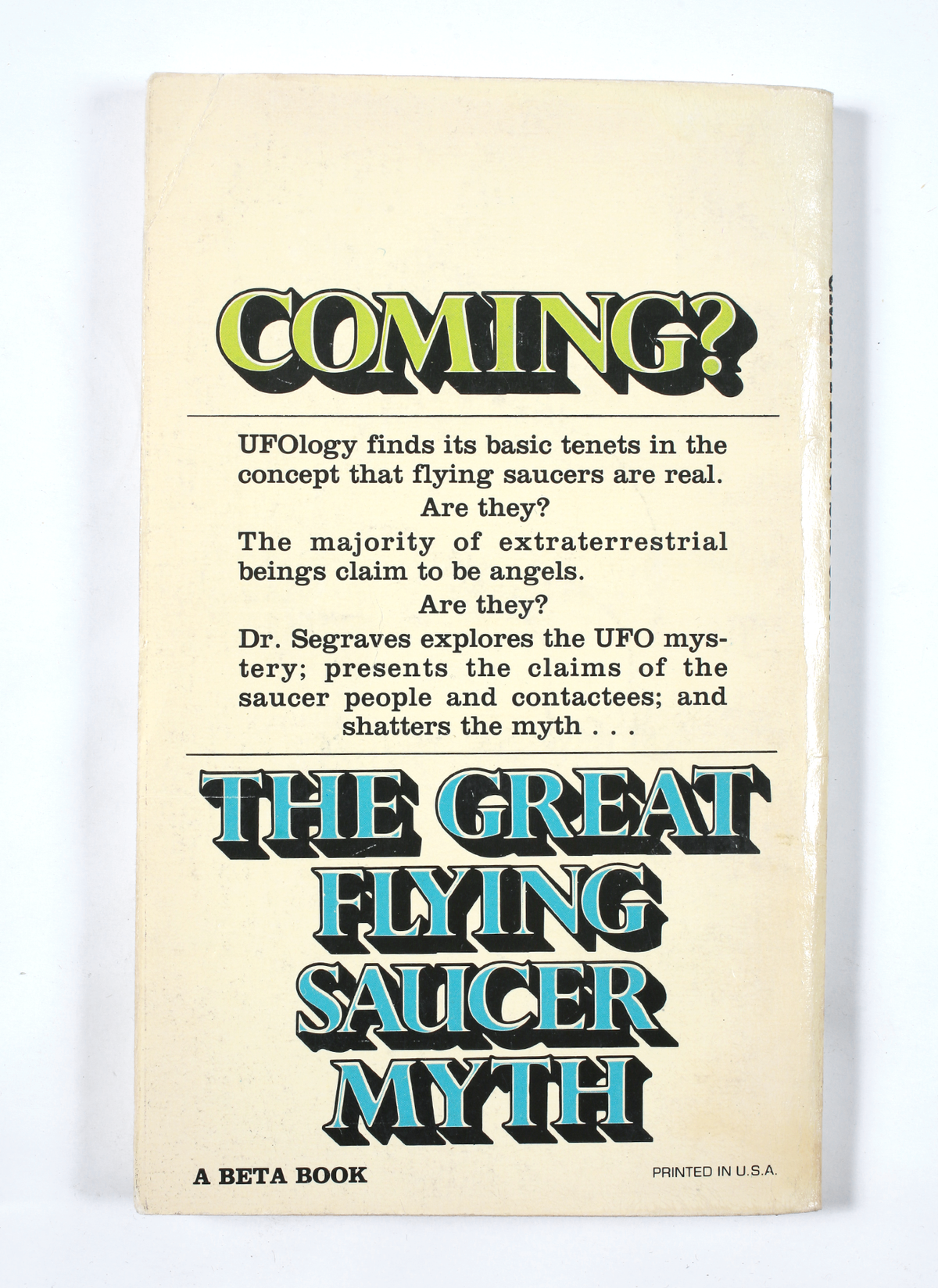 Vintage The Great Flying Saucer Myth Book by Kelly L. Segraves back