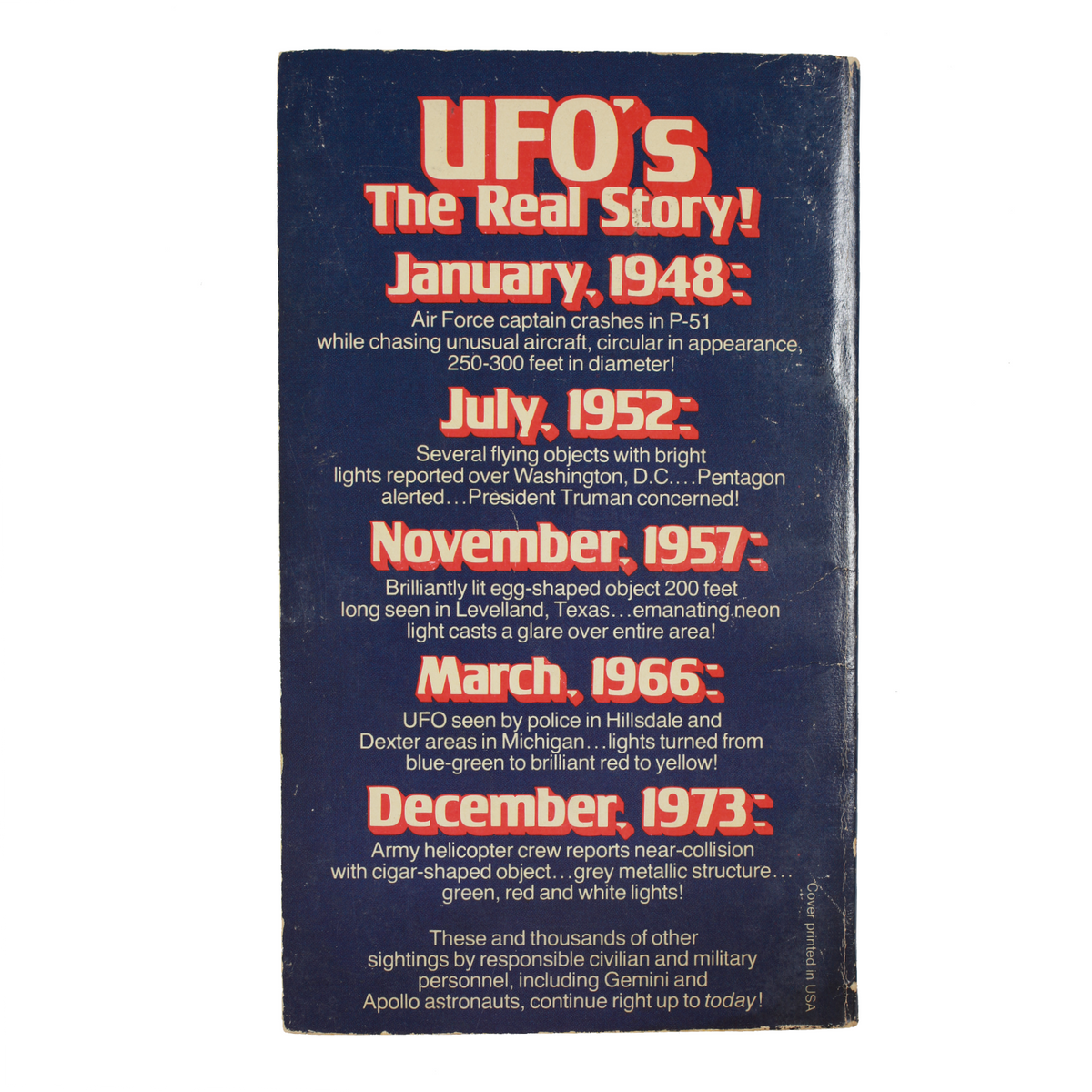 Vintage UFOs Past Present & Future Book back